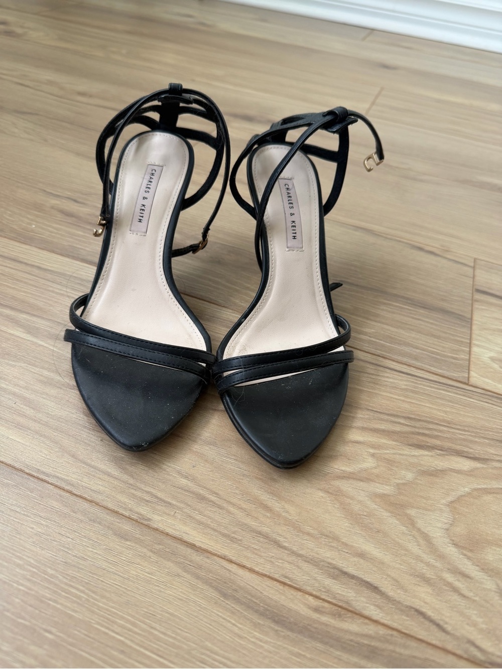 Charles & Keith Black Strappy Pointed-Toe Heels